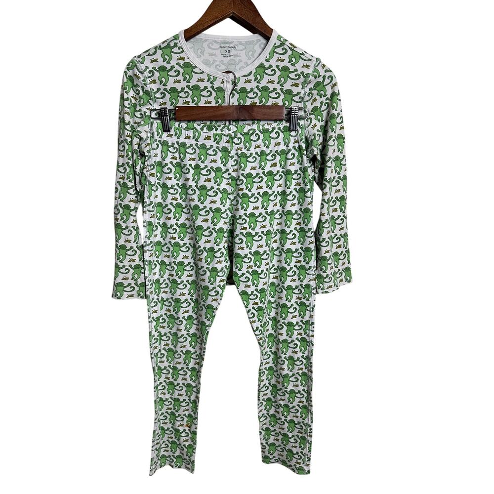Roller Rabbit Green Monkey Pajama Set Womans XS 100% Pima Cotton